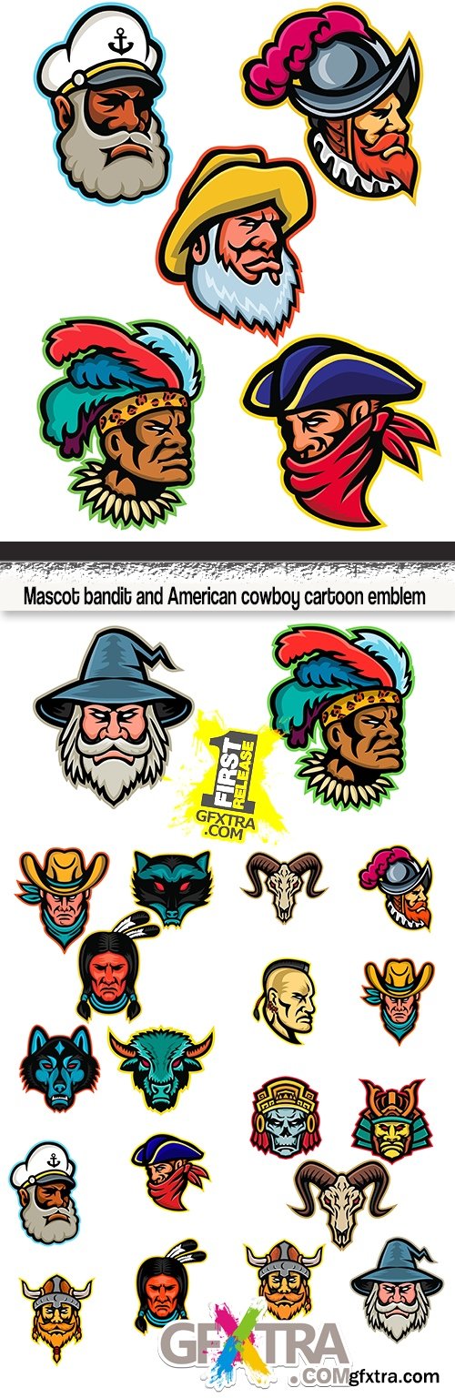 Mascot bandit and American cowboy cartoon emblem