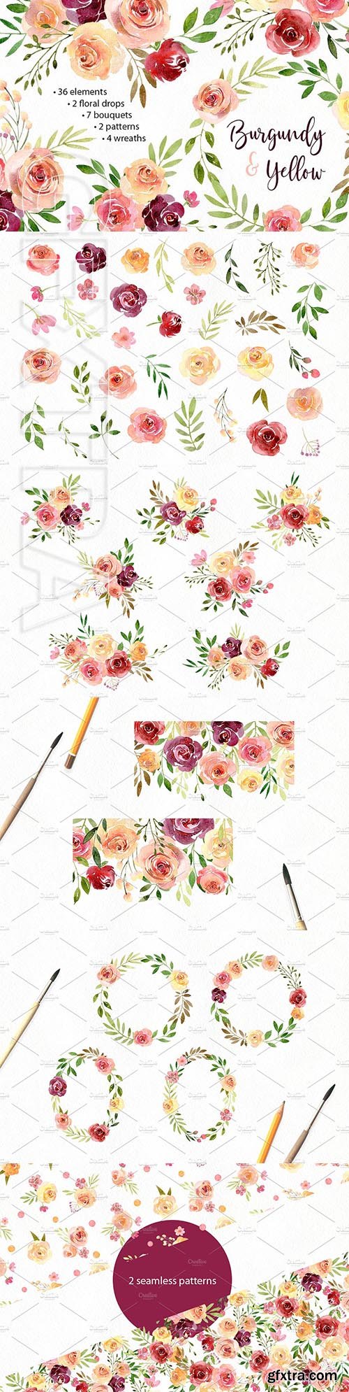 CreativeMarket - Watercolor Flowers Arrangements PNG 2583222
