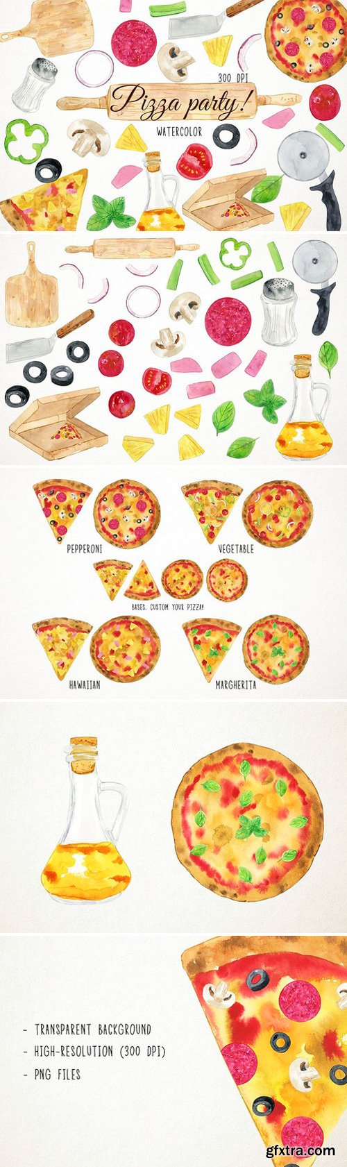 CM - Watercolor Pizza Party Clipart 2486320