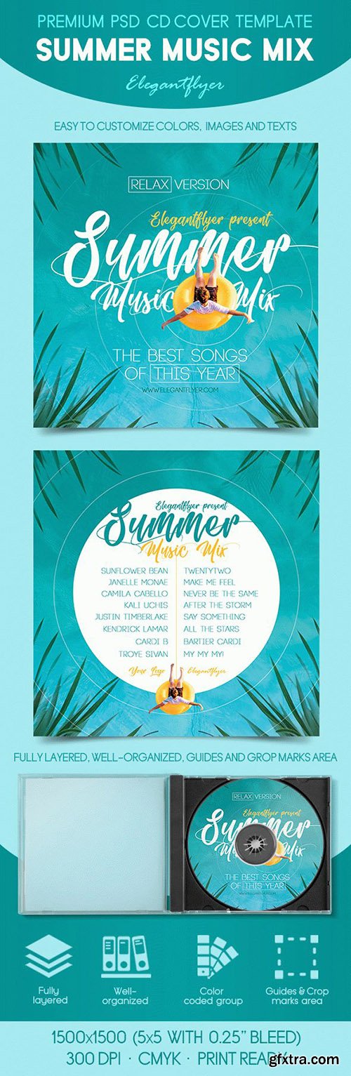 Summer Music Mix – Premium CD Cover PSD Template