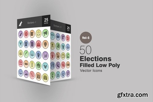 Shopping - Elections - Spa - Celebrations - Finances & Trade Filled Low Poly Icons