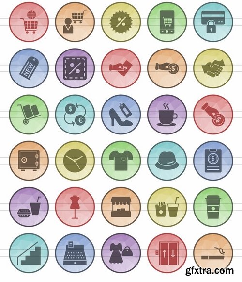 Shopping - Elections - Spa - Celebrations - Finances & Trade Filled Low Poly Icons