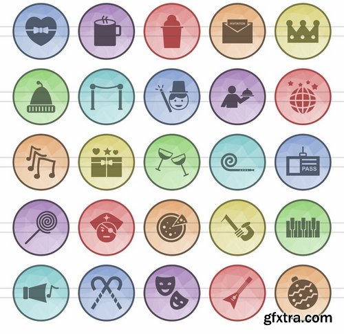 Shopping - Elections - Spa - Celebrations - Finances & Trade Filled Low Poly Icons