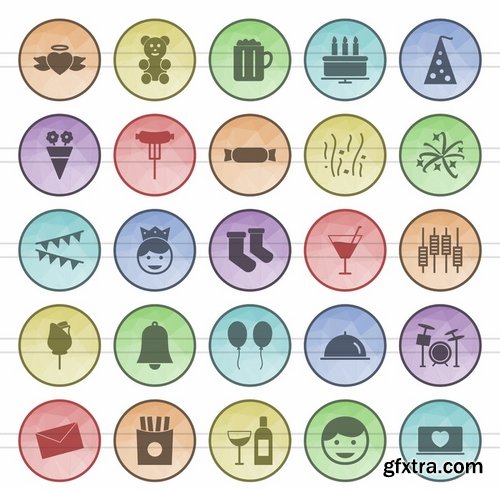 Shopping - Elections - Spa - Celebrations - Finances & Trade Filled Low Poly Icons