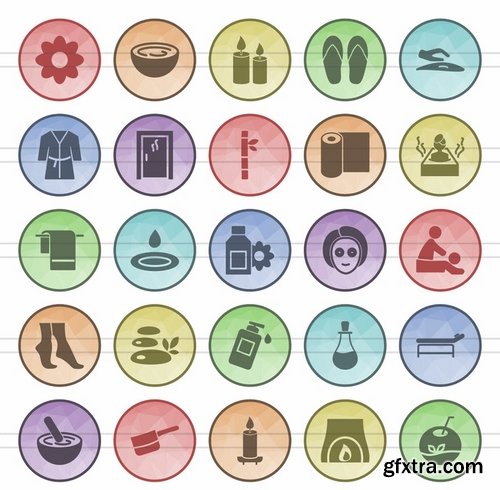 Shopping - Elections - Spa - Celebrations - Finances & Trade Filled Low Poly Icons