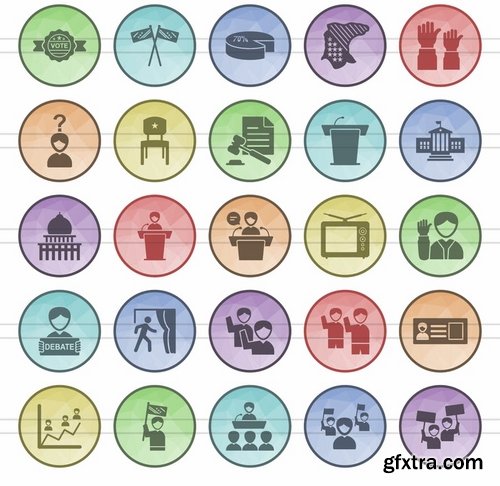 Shopping - Elections - Spa - Celebrations - Finances & Trade Filled Low Poly Icons