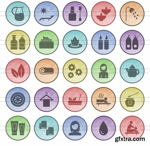 Shopping - Elections - Spa - Celebrations - Finances & Trade Filled Low Poly Icons