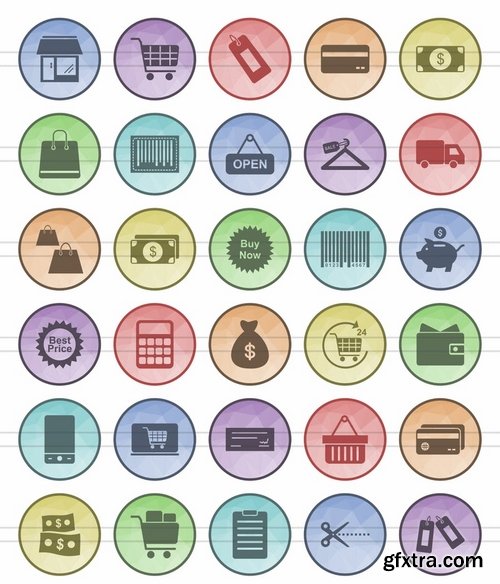 Shopping - Elections - Spa - Celebrations - Finances & Trade Filled Low Poly Icons