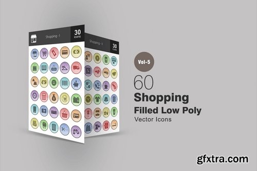 Shopping - Elections - Spa - Celebrations - Finances & Trade Filled Low Poly Icons