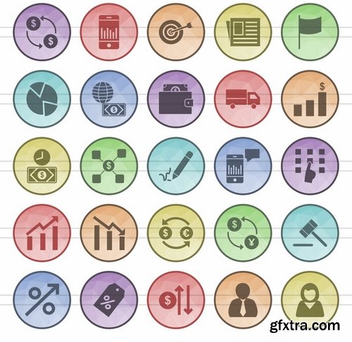 Shopping - Elections - Spa - Celebrations - Finances & Trade Filled Low Poly Icons