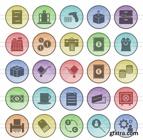 Shopping - Elections - Spa - Celebrations - Finances & Trade Filled Low Poly Icons