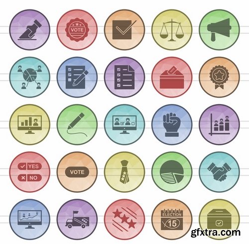 Shopping - Elections - Spa - Celebrations - Finances & Trade Filled Low Poly Icons