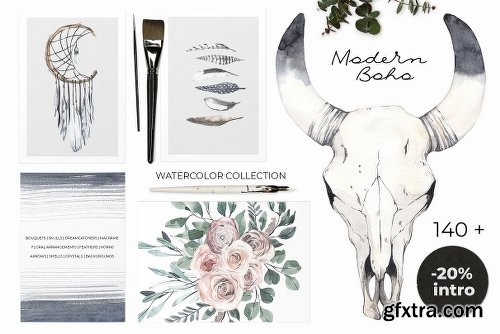 CreativeMarket Modern Boho Watercolor Collection 2544563