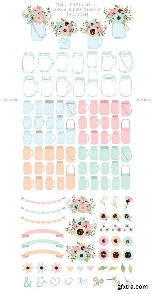 CreativeMarket Pink and Mint Floral Mason Jars 1846706