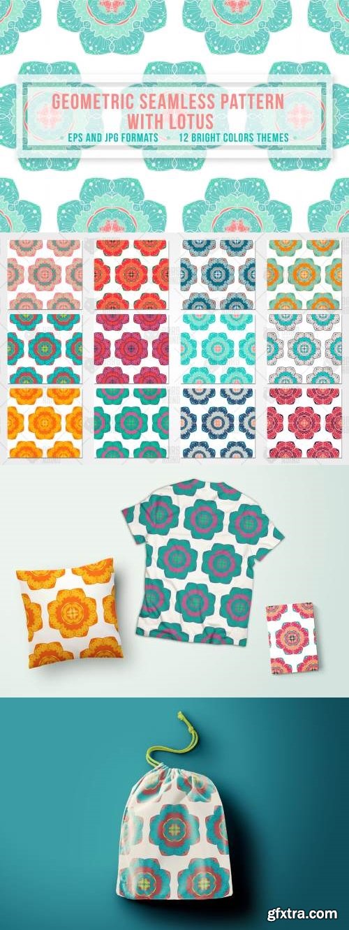 Geometric Seamless Pattern With Lotus