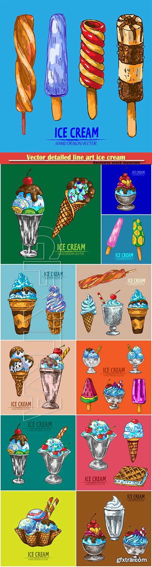 Vector detailed line art ice cream