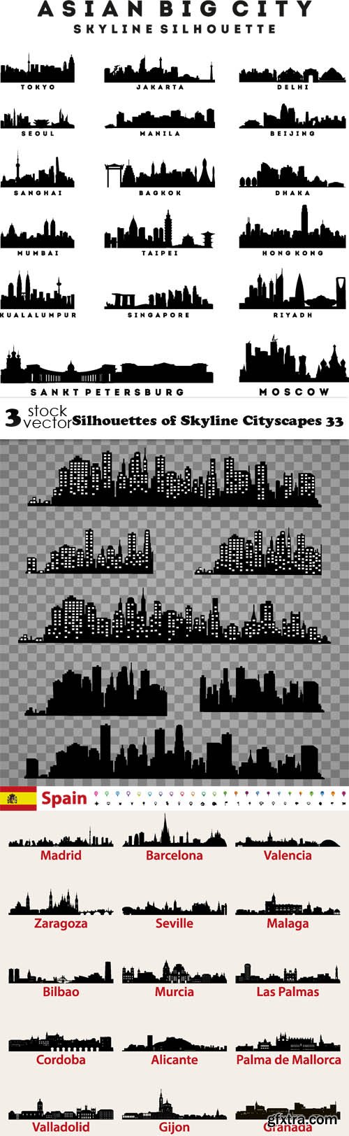 Vectors - Silhouettes of Skyline Cityscapes 33