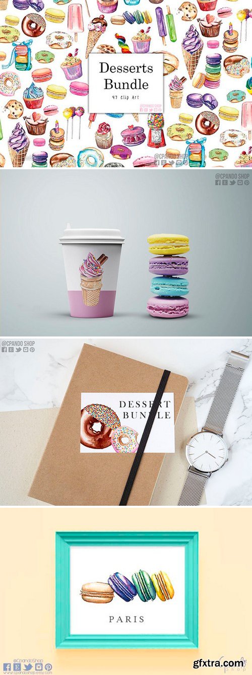 CM - Dessert bundle watercolor clipart 2520221