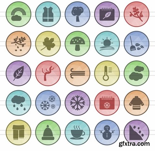 Employment - Kitchen - Car Servicing - Seasons - Data Sharing Filled Low Poly Icons