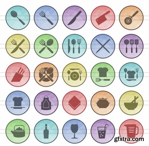 Employment - Kitchen - Car Servicing - Seasons - Data Sharing Filled Low Poly Icons