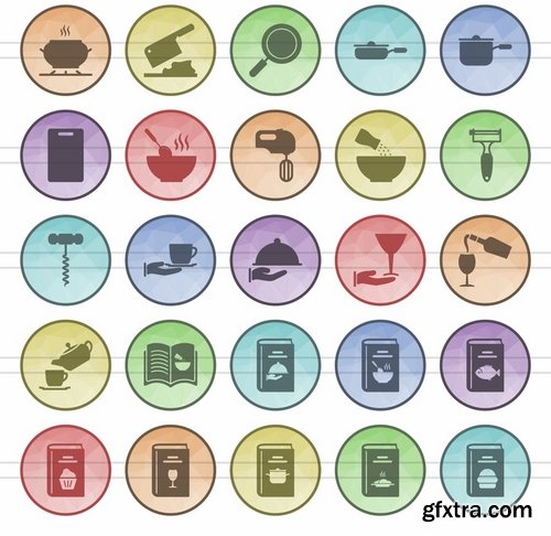 Employment - Kitchen - Car Servicing - Seasons - Data Sharing Filled Low Poly Icons