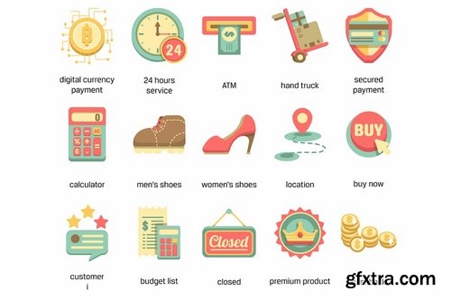 E-Commerce Retro Flat Icons