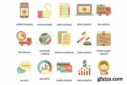 E-Commerce Retro Flat Icons