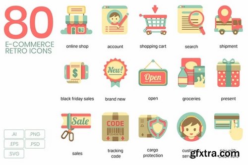 E-Commerce Retro Flat Icons