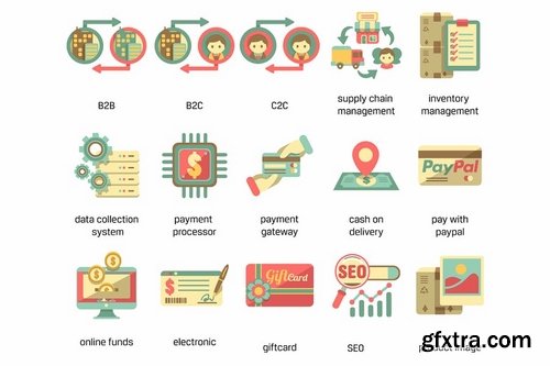 E-Commerce Retro Flat Icons