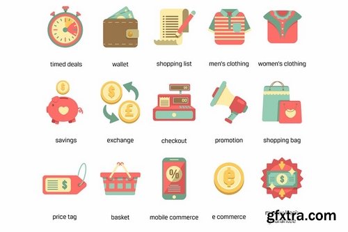 E-Commerce Retro Flat Icons