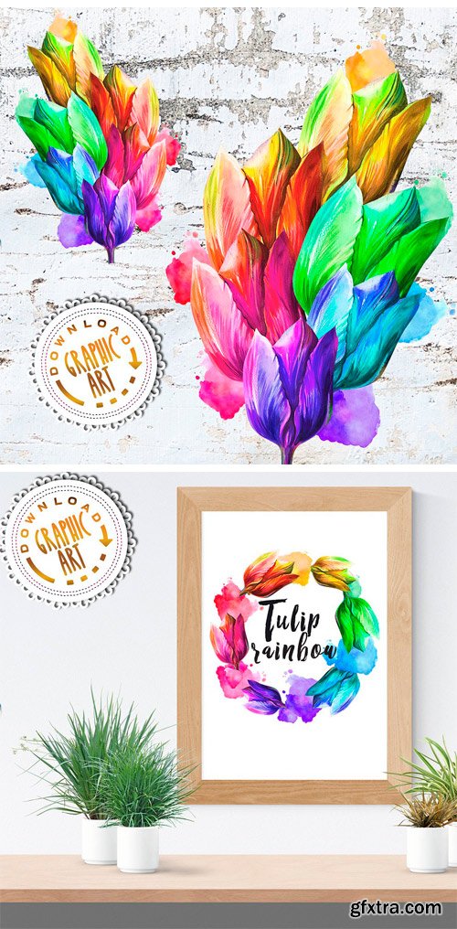 CM - Watercolor Clipart; Tulip Wreath 2391793