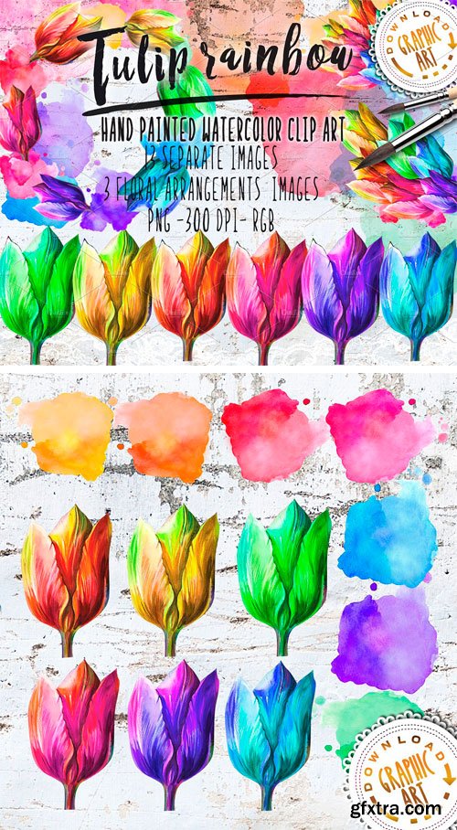 CM - Watercolor Clipart; Tulip Wreath 2391793