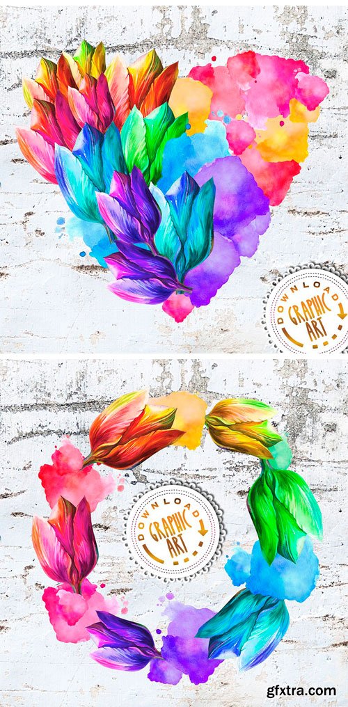 CM - Watercolor Clipart; Tulip Wreath 2391793