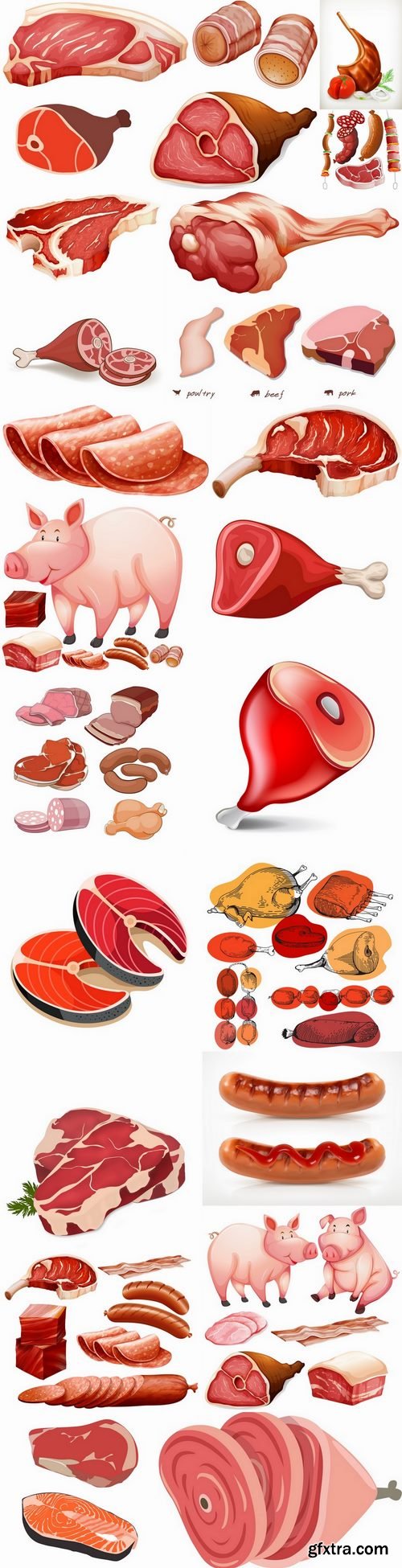 Meat beef pork sausage meat products 25 EPS