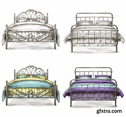 Collection of interior bed sleep cartoon 25 EPS