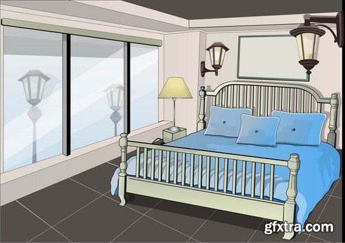 Collection of interior bed sleep cartoon 25 EPS