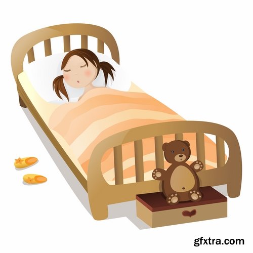 Collection of interior bed sleep cartoon 25 EPS