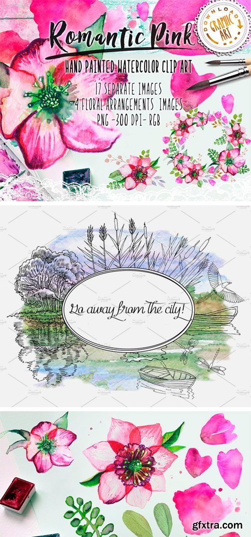 CM - Watercolor Clipart; Romantic Wreath 2391834