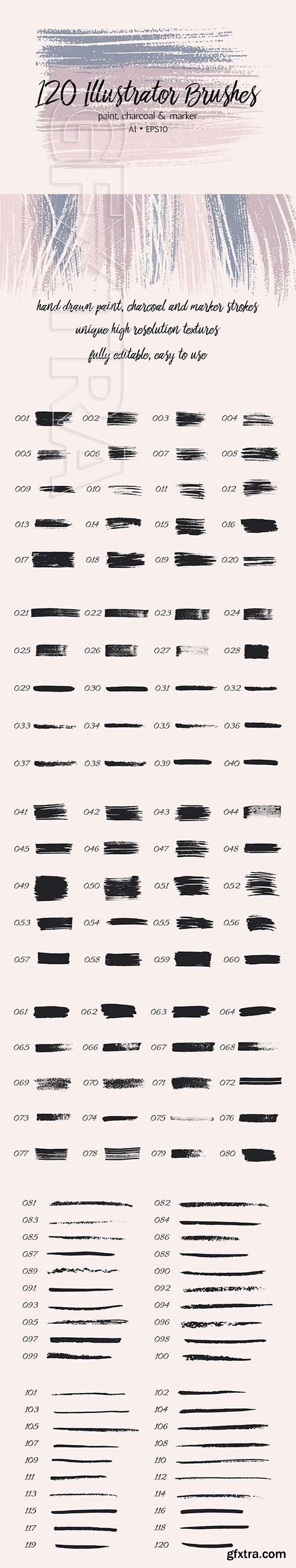 CreativeMarket - 120 Illustrator Brushes 2581933