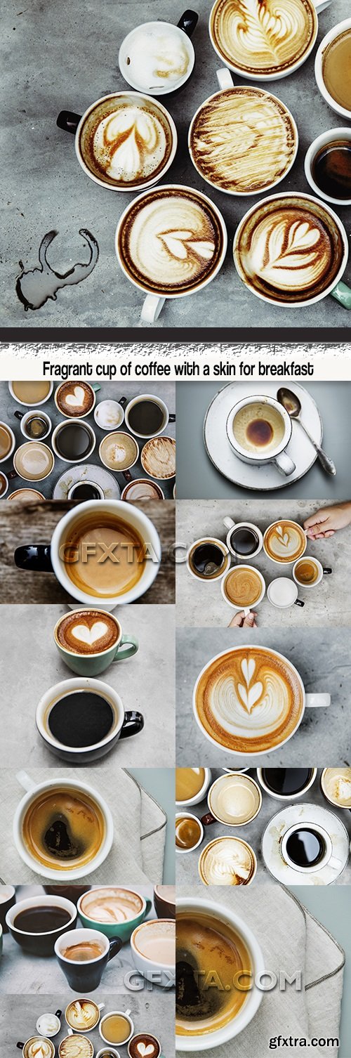 Fragrant cup of coffee with a skin for breakfast