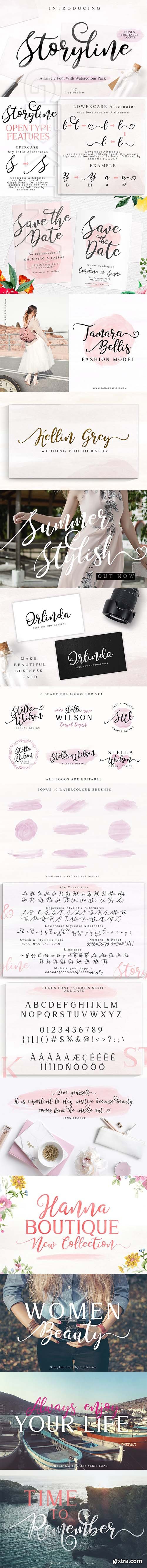 CreativeMarket - Storyline Font & Watercolour Pack 2579314