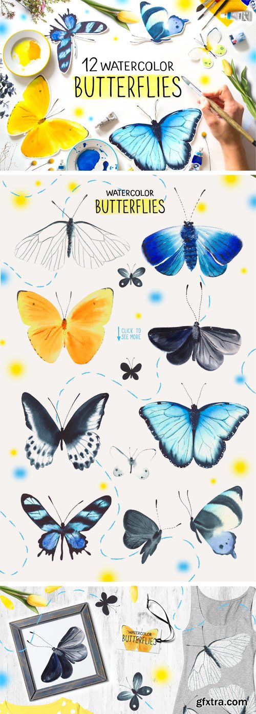 CM - Butterflies Watercolor Clipart 2392424