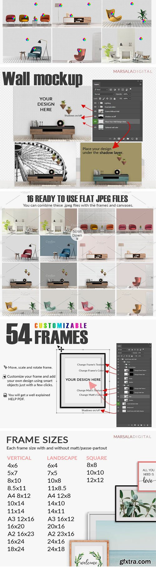 CM - Room Mockup Wall and Frame Bundle 7 2369750