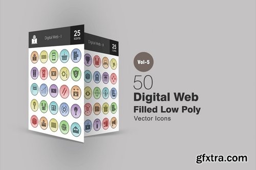 Digital Web - Logistics - Pet Shop - Infographics - Fruits & Vegetables Filled Low Poly Icons