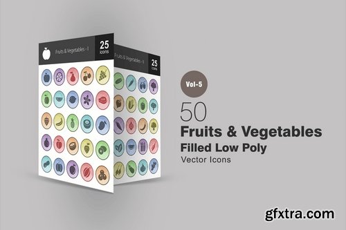 Digital Web - Logistics - Pet Shop - Infographics - Fruits & Vegetables Filled Low Poly Icons