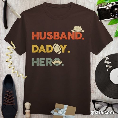 Husband Daddy Hero Badge Fathers Day Retro Logo