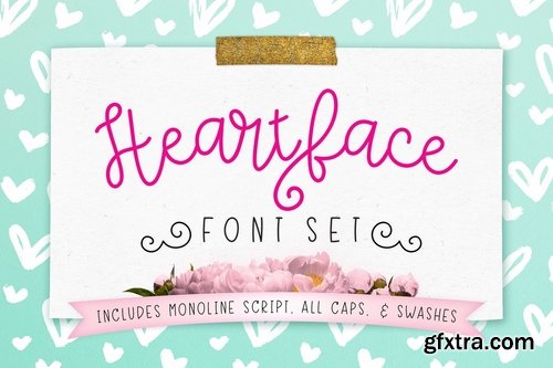 CM - Heart Face Monoline Script Font 2490519