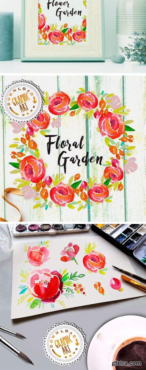 CM - Watercolor Clipart; Floral Wreath 2391880