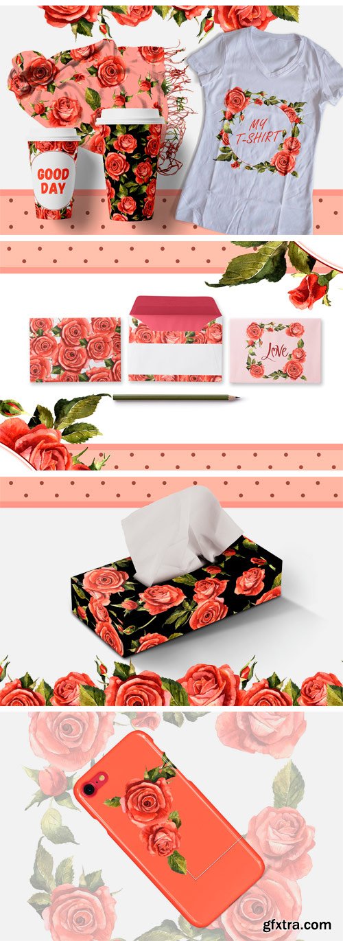 CM - Red Roses PNG Watercolor Flower Set 2392783