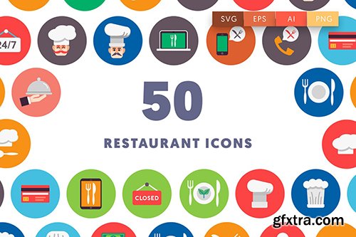 50 Restaurant Flat Icons